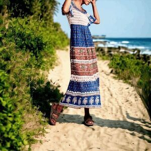 Faherty Blue and White Maxi Dress